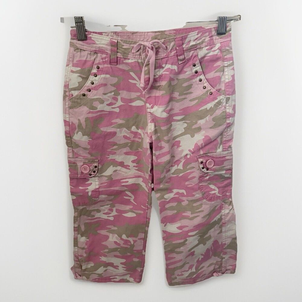 Canyon River Blues Pants Girls Pink Camo Cargo Capris Embroidered Y2K Summer